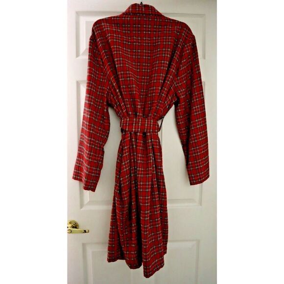 Club Room 10013203100 Men's Sz S/M Red Navy Plaid Plush Flannel Lounge Robe $60 - Picture 2 of 8